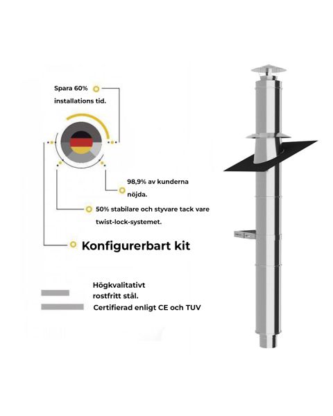 Stålskorsten genom tak med väggfäste 80 till 200 mm