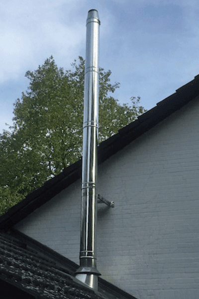 Rostfri skorsten med takgenomföring inklusive stormkrage med 150 mm innerdiameter